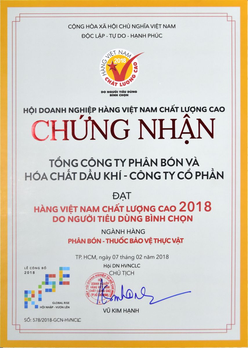 Press Release: PVFCCo honored with High Quality Vietnamese Product Award for 15 consecutive years