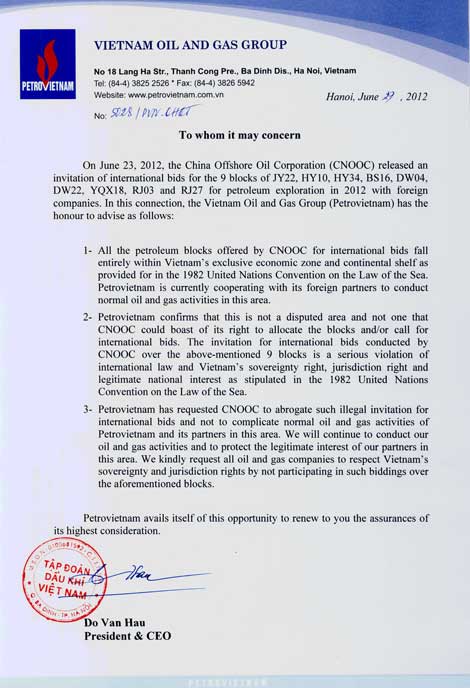 Petrovietnam requests partners do not participate the CNOOC’s bidding