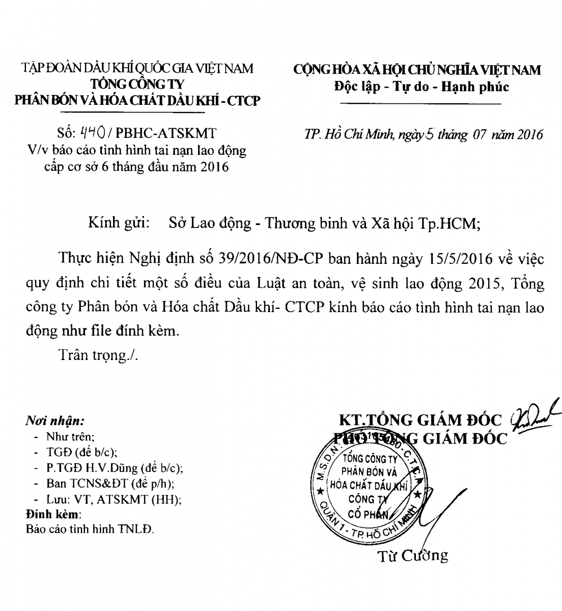 PVFCCo đăng tải báo cáo định kỳ về tình hình tai nạn lao động theo quy định