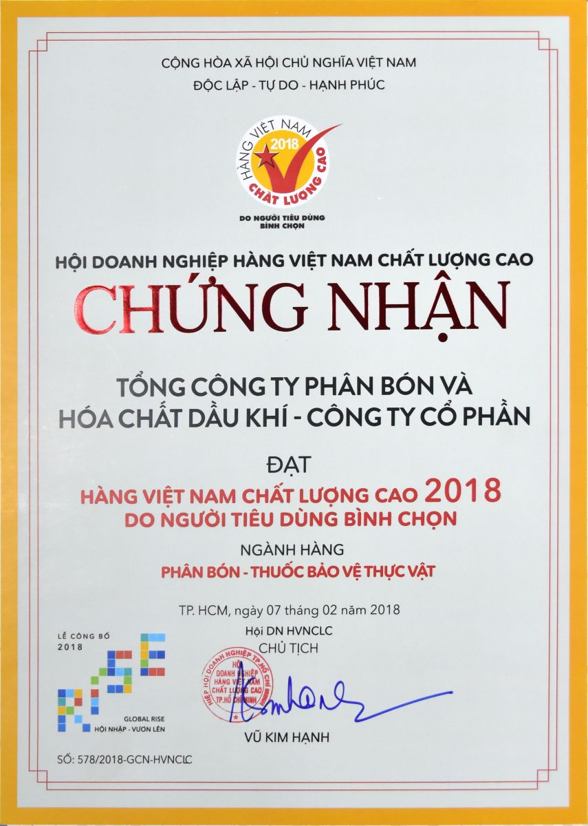 Thông cáo báo chí: PVFCCo 15 năm liên tiếp được vinh danh Hàng Việt Nam chất lượng cao